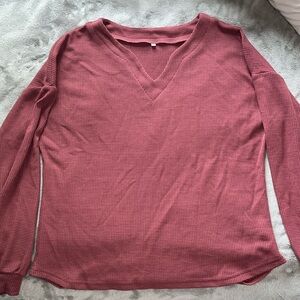 Waffle Knit Long Sleeve V-Neck
